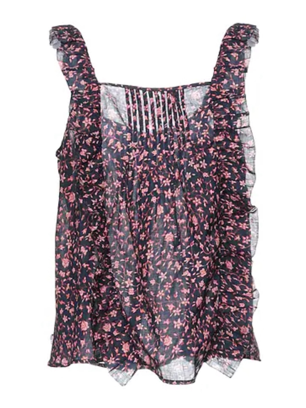 Frame navy and pink floral ruffle tank. Small New without tags.